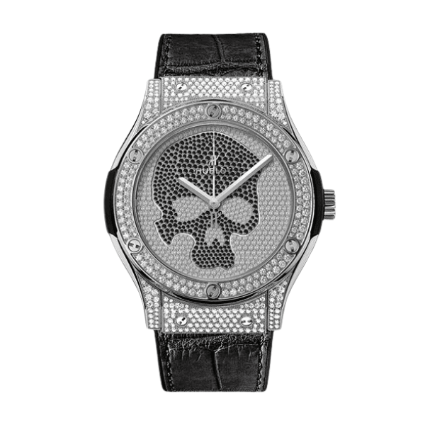 Hublot Classic Fusion SKULL Full Diamonds Moissanite Pave 42mm Black Dial
