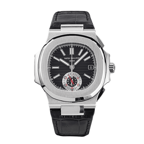 Patek Philippe Nautilus Chronograph 5980/1A-014 40.5mm Black Dial with Leather Strap