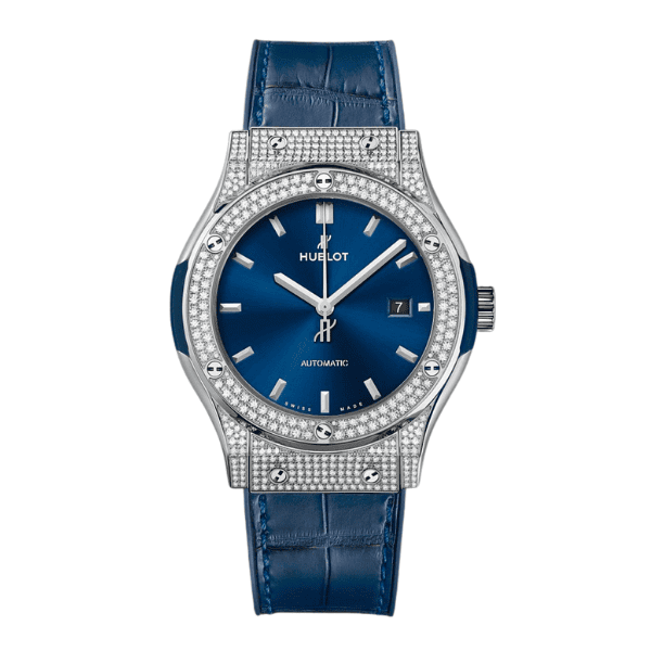 Hublot Classic Fusion Diamonds Moissanite Pave 42mm Blue Dial