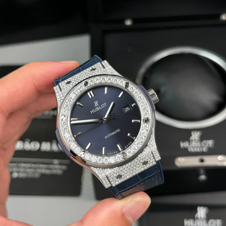 Hublot Classic Fusion Diamonds Moissanite Pave 42mm Blue Dial