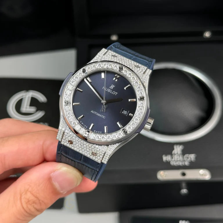 Hublot Classic Fusion Diamonds Moissanite Pave 42mm Blue Dial