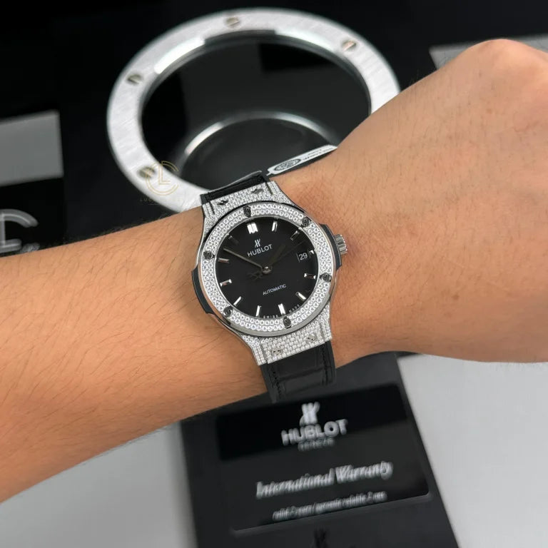 Hublot Classic Fusion Diamonds Moissanite Pave 38mm Black Dial